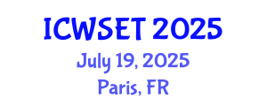 International Conference on Water Sciences, Engineering and Technology (ICWSET) July 19, 2025 - Paris, France