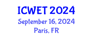 International Conference on Welding Engineering and Technology (ICWET) September 16, 2024 - Paris, France