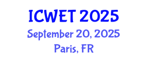 International Conference on Welding Engineering and Technology (ICWET) September 20, 2025 - Paris, France