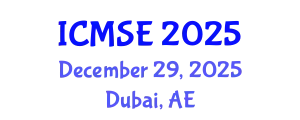 International Conference on Mechanical and Systems Engineering (ICMSE) December 29, 2025 - Dubai, United Arab Emirates