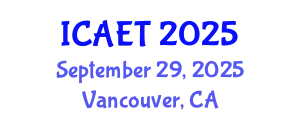 International Conference on Aviation Engineering and Technology (ICAET) September 29, 2025 - Vancouver, Canada