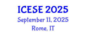International Conference on Environmental Sciences and Engineering (ICESE) September 11, 2025 - Rome, Italy