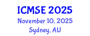 International Conference on Materials Science and Engineering (ICMSE) November 10, 2025 - Sydney, Australia