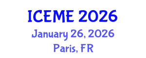International Conference on Electrical and Mechatronics Engineering (ICEME) January 26, 2026 - Paris, France