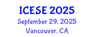 International Conference on Environmental Science and Engineering (ICESE) September 29, 2025 - Vancouver, Canada