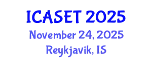 International Conference on Applied Science, Engineering and Technology (ICASET) November 24, 2025 - Reykjavik, Iceland