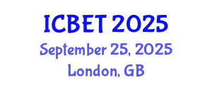 International Conference on Biomedical Engineering and Technology (ICBET) September 25, 2025 - London, United Kingdom