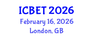 International Conference on Biomedical Engineering and Technology (ICBET) February 16, 2026 - London, United Kingdom