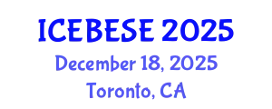 International Conference on Environmental, Biological, Ecological Sciences and Engineering (ICEBESE) December 18, 2025 - Toronto, Canada