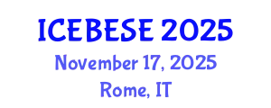 International Conference on Environmental, Biological, Ecological Sciences and Engineering (ICEBESE) November 17, 2025 - Rome, Italy