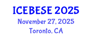 International Conference on Environmental, Biological, Ecological Sciences and Engineering (ICEBESE) November 27, 2025 - Toronto, Canada