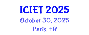 International Conference on Industrial Engineering and Technology (ICIET) October 30, 2025 - Paris, France