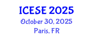 International Conference on Energy Science and Engineering (ICESE) October 30, 2025 - Paris, France