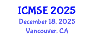 International Conference on Mechanical and Systems Engineering (ICMSE) December 18, 2025 - Vancouver, Canada