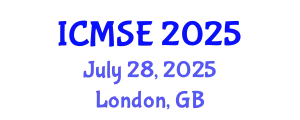 International Conference on Mechanical and Systems Engineering (ICMSE) July 28, 2025 - London, United Kingdom