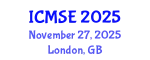 International Conference on Mechanical and Systems Engineering (ICMSE) November 27, 2025 - London, United Kingdom