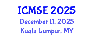 International Conference on Mechanical and Systems Engineering (ICMSE) December 11, 2025 - Kuala Lumpur, Malaysia