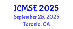 International Conference on Mechanical and Systems Engineering (ICMSE) September 25, 2025 - Toronto, Canada