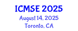 International Conference on Mechanical and Systems Engineering (ICMSE) August 14, 2025 - Toronto, Canada