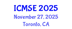 International Conference on Mechanical and Systems Engineering (ICMSE) November 27, 2025 - Toronto, Canada