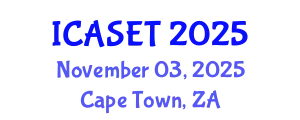 International Conference on Advances in Science, Engineering and Technology (ICASET) November 03, 2025 - Cape Town, South Africa