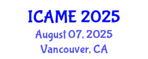 International Conference on Aerospace and Mechanical Engineering (ICAME) August 07, 2025 - Vancouver, Canada