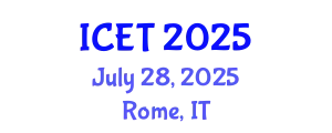 International Conference on Education and Technology (ICET) July 28, 2025 - Rome, Italy