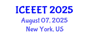 International Conference on Ecological Engineering and Environmental Technology (ICEEET) August 07, 2025 - New York, United States
