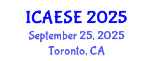 International Conference on Advances in Energy Systems Engineering (ICAESE) September 25, 2025 - Toronto, Canada