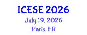 International Conference on Environmental Science and Engineering (ICESE) July 19, 2026 - Paris, France