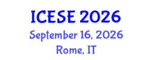International Conference on Environmental Sciences and Engineering (ICESE) September 16, 2026 - Rome, Italy