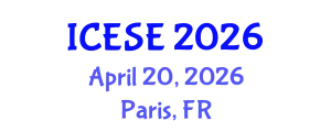 International Conference on Environmental Sciences and Engineering (ICESE) April 20, 2026 - Paris, France