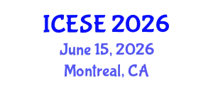 International Conference on Environmental Sciences and Engineering (ICESE) June 15, 2026 - Montreal, Canada