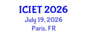 International Conference on Industrial Engineering and Technology (ICIET) July 19, 2026 - Paris, France