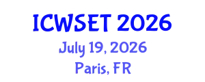 International Conference on Water Sciences, Engineering and Technology (ICWSET) July 19, 2026 - Paris, France