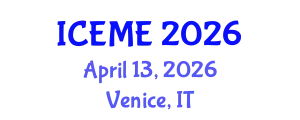 International Conference on Electrical and Mechanical Engineering (ICEME) April 13, 2026 - Venice, Italy