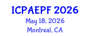 International Conference on Physical Activity, Exercise and Physical Fitness (ICPAEPF) May 18, 2026 - Montreal, Canada