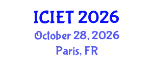 International Conference on Industrial Engineering and Technology (ICIET) October 28, 2026 - Paris, France