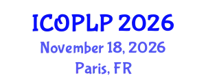 International Conference on Optoelectronics, Photonics and Laser Physics (ICOPLP) November 18, 2026 - Paris, France