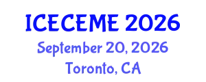 International Conference on Electrical, Computer, Electronics and Mechatronics Engineering (ICECEME) September 20, 2026 - Toronto, Canada