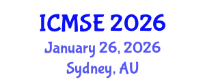 International Conference on Materials Science and Engineering (ICMSE) January 26, 2026 - Sydney, Australia