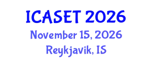 International Conference on Applied Science, Engineering and Technology (ICASET) November 15, 2026 - Reykjavik, Iceland