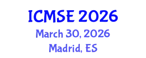 International Conference on Mechanical and Systems Engineering (ICMSE) March 30, 2026 - Madrid, Spain