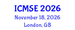 International Conference on Mechanical and Systems Engineering (ICMSE) November 18, 2026 - London, United Kingdom