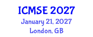 International Conference on Mechanical and Systems Engineering (ICMSE) January 21, 2027 - London, United Kingdom