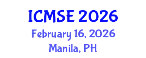International Conference on Mechanical and Systems Engineering (ICMSE) February 16, 2026 - Manila, Philippines