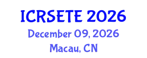 International Conference on Remote Sensing, Environment and Transportation Engineering (ICRSETE) December 09, 2026 - Macau, China