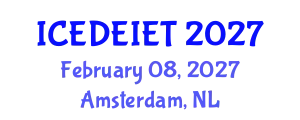 International Conference on Education, Distance Education, Instructional and Educational Technology (ICEDEIET) February 08, 2027 - Amsterdam, Netherlands